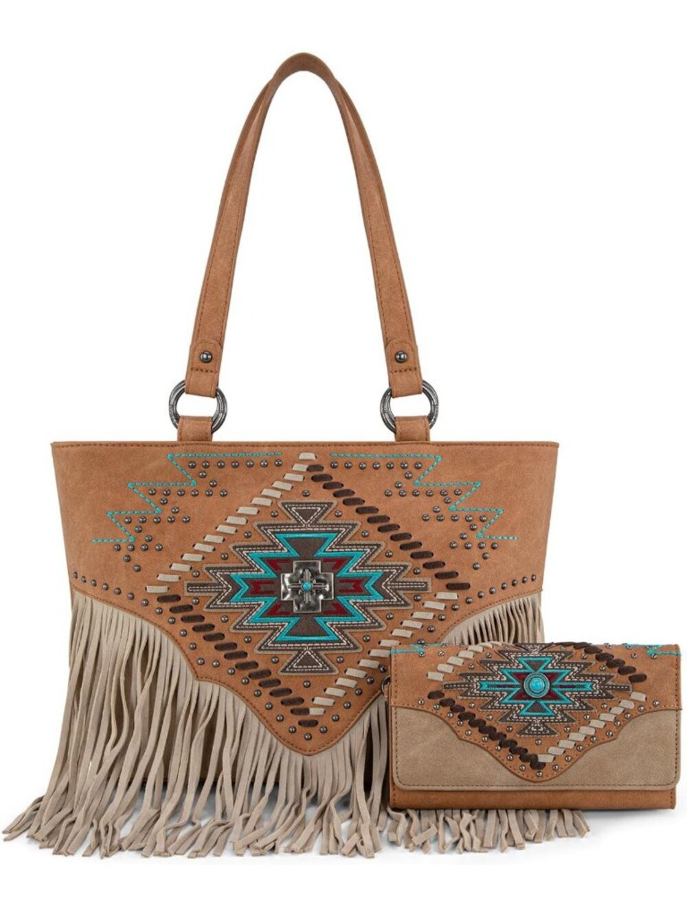 Stylish Western Tote Bag & Wallet Set for Women - Tooled Shoulder Purse 2Pcs